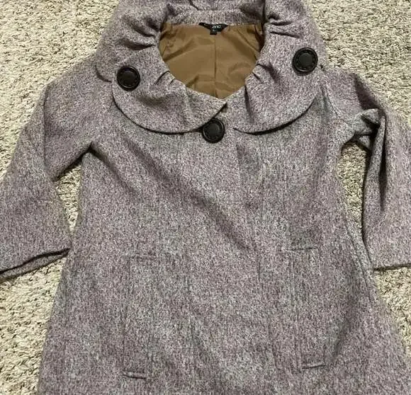 Zinc Women's Gray Tweed Swing Coat with Ruffle Collar Size Large - Picture 2 of 4